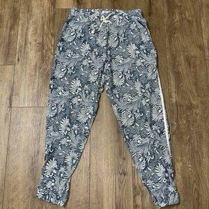 Faherty Printed Pants Womens‎ Small Blue White Floral Linen Rayon Blend Joggers